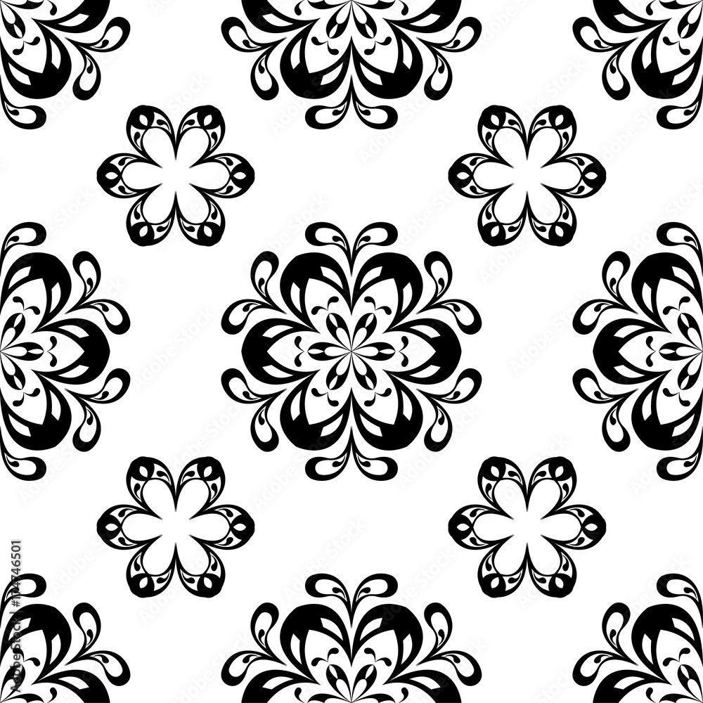 Fototapeta premium Black and white floral seamless pattern