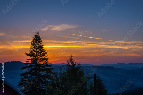 Sunrise on mountain Zlatar in Serbia
