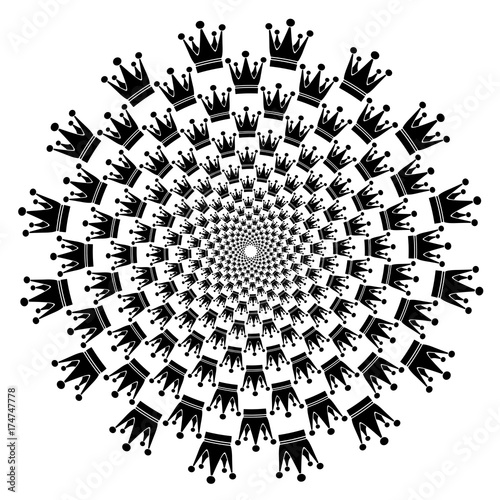 Round background consisting of crowns. Silhouette of the crown. Hulfton pattern in spiral