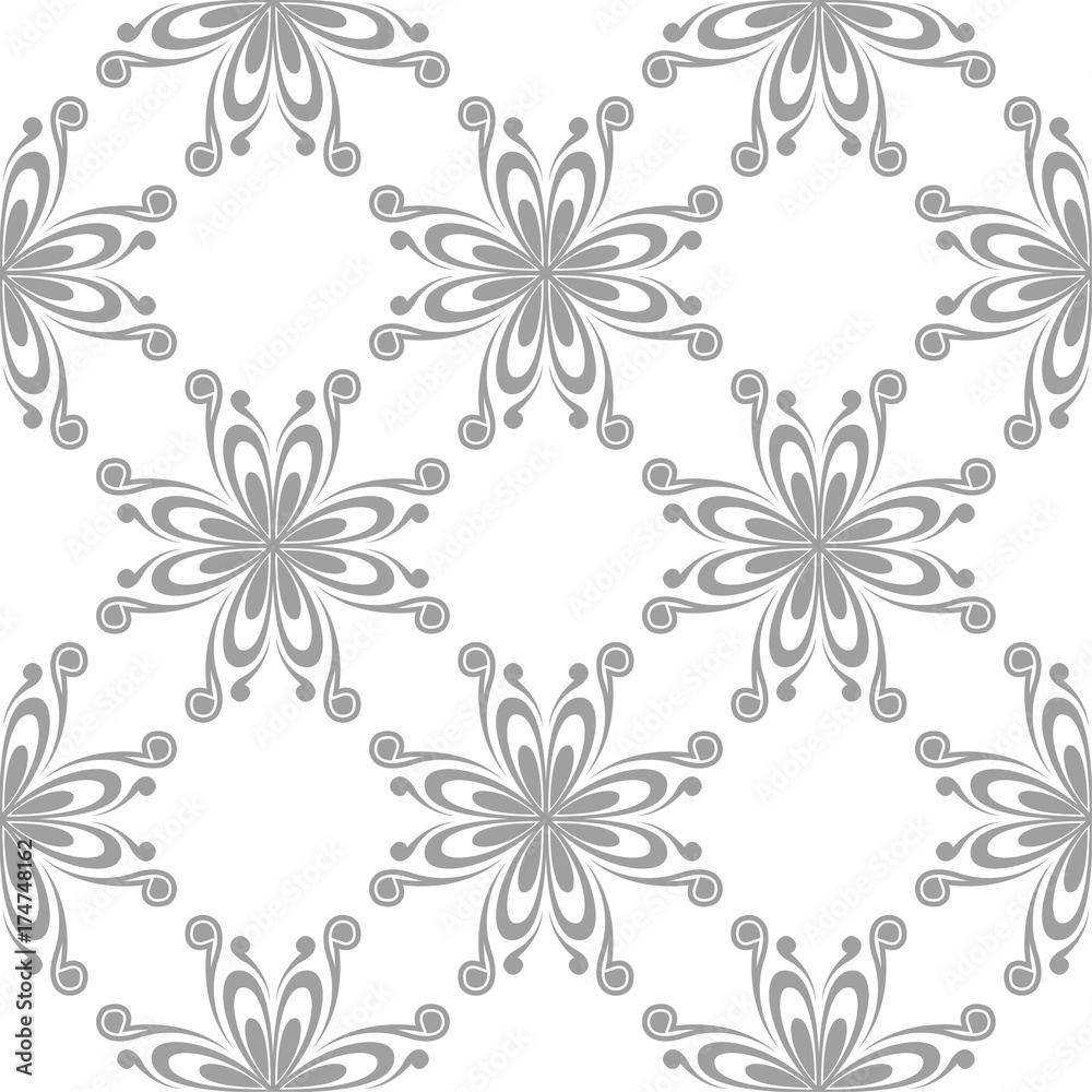 Fototapeta premium Gray floral seamless pattern on white background