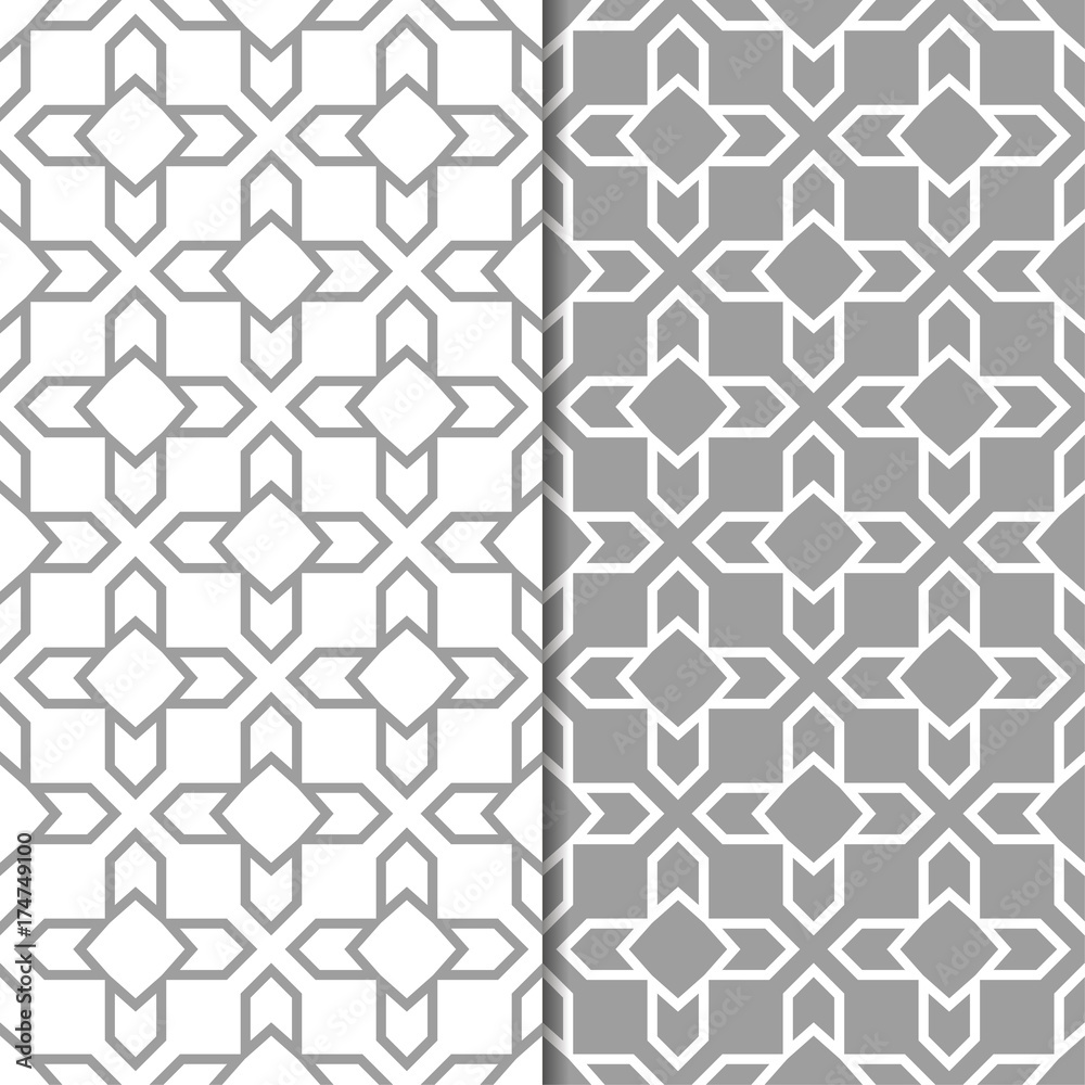 Gray and white geometric ornaments. Set of seamless patterns Gray and white geometric ornaments. Set of seamless patterns