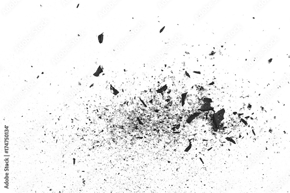 ash isolated on white background, texture top view