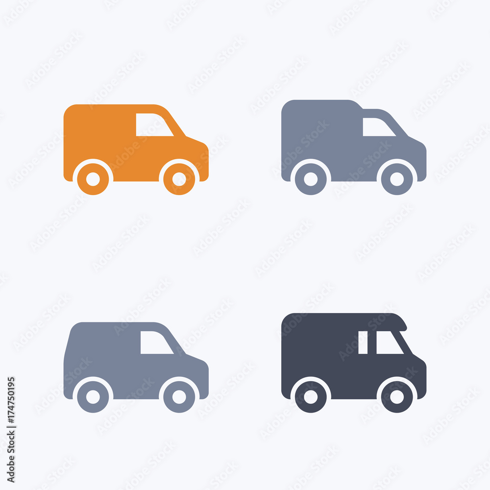 Delivery Vans - Carbon Icons. A set of 4 professional, pixel-aligned icons designed on a 32 x 32 pixel grid.