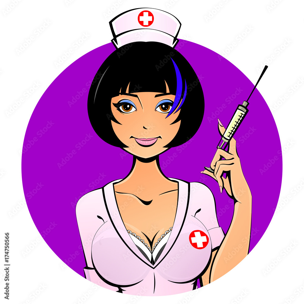 Sexy Asian nurse with a syringe for a shot. Avatar, icon. For adults. Stock  Vector | Adobe Stock