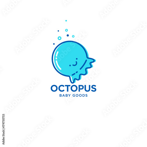 Octopus fun logo. Baby and kids goods. Kawaii baby octopus on white background.  photo
