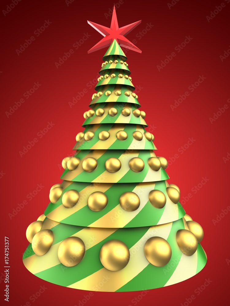 3d abstract Christmas tree over red
