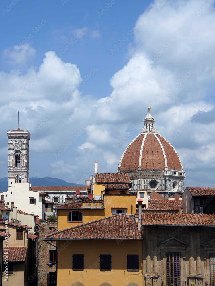 Dome of the Cathedral of Saint Mary of the Flower (Cattedrale di Santa Maria del Fiore, Duomo) and roofs of buildings of Florence (Firenze), Italy