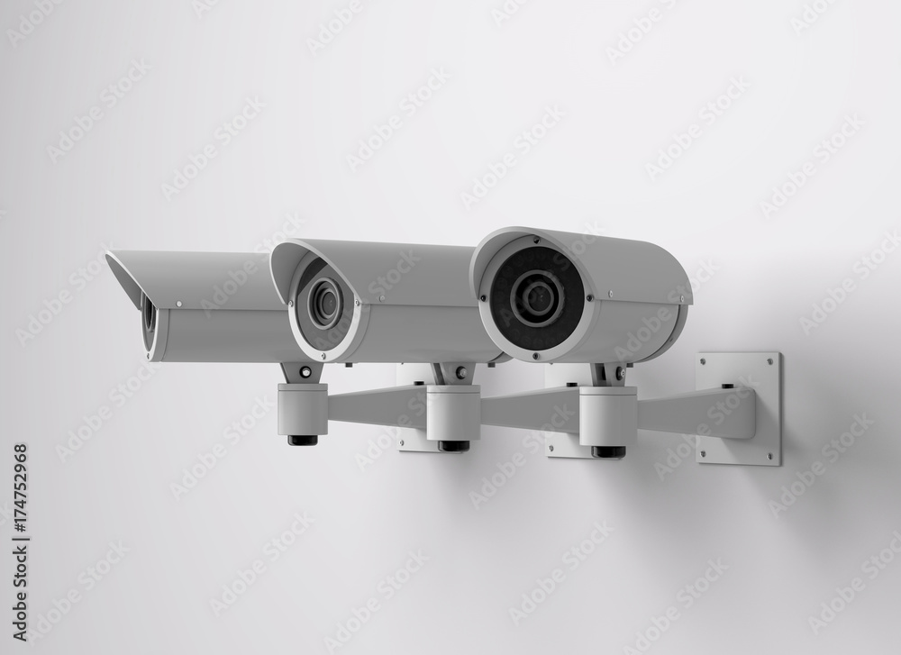 Naklejka premium Surveillance CCTV security camera. 3D rendering