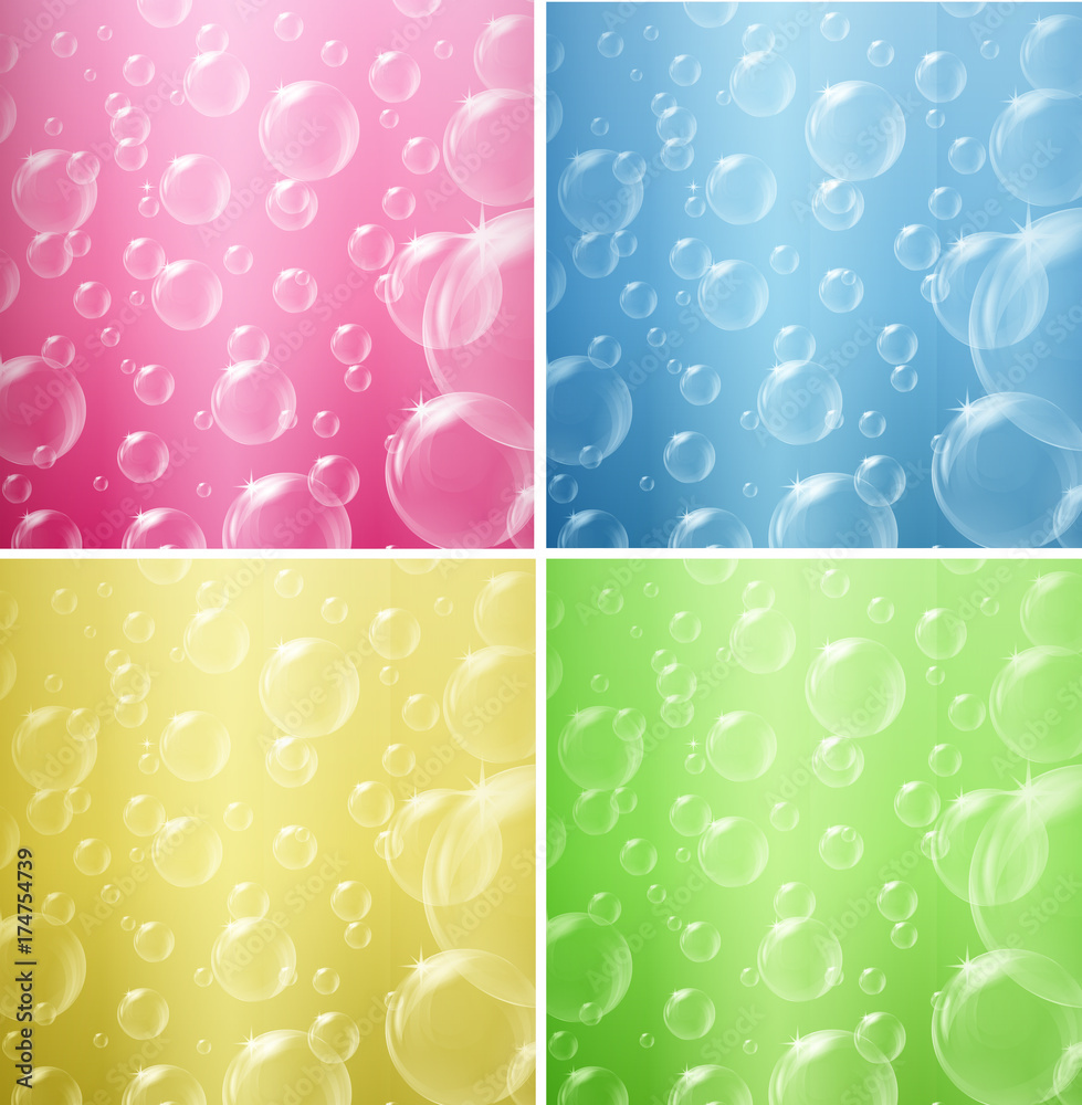 Bubbles floating on four different color backgrounds Bubbles floating on four different color backgrounds