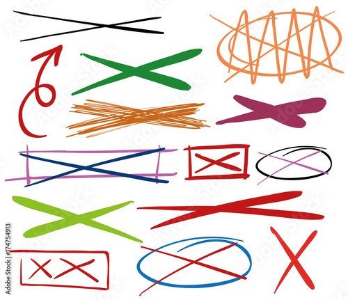 Different correction marks on white background