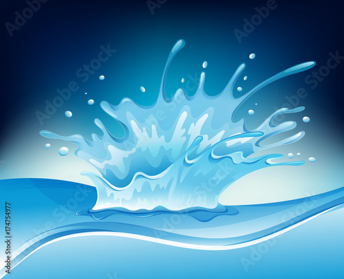 Water splash on blue background