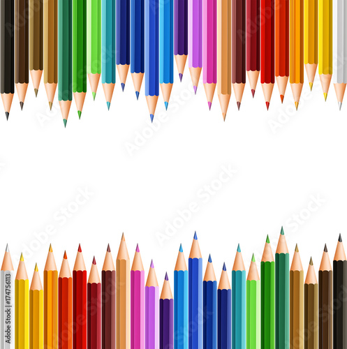 Background template with color pencils on top and bottom