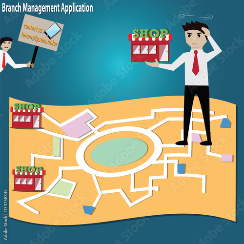 Business concept,businessman confuse to expand his branch business in map – Vector