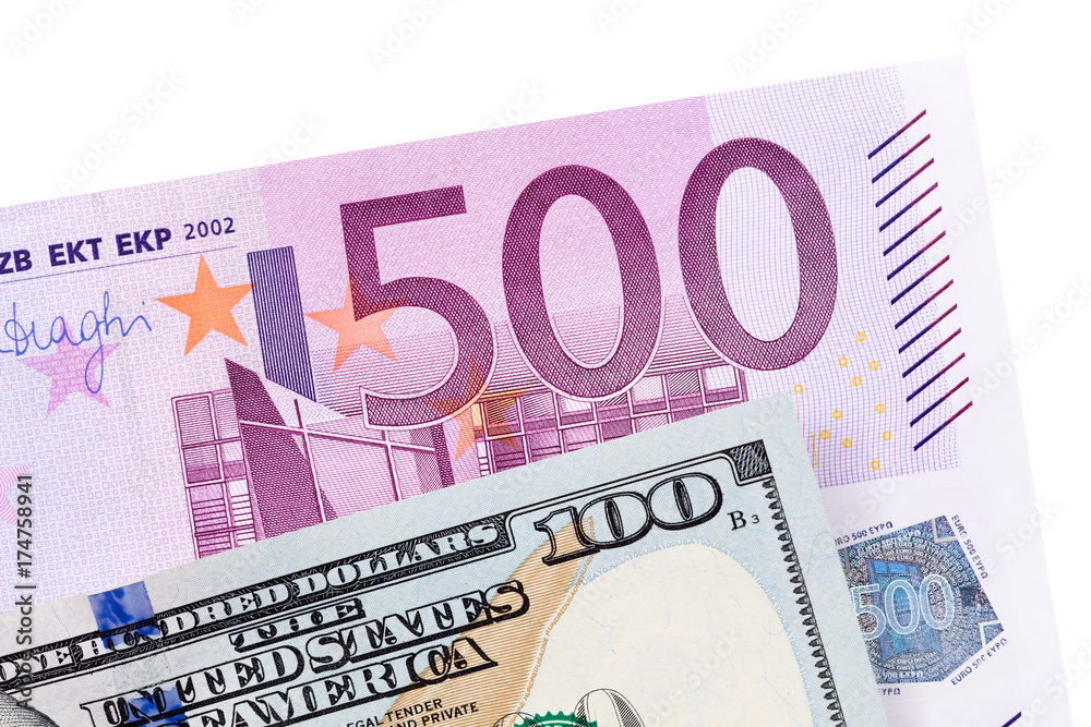 Dollar and euro isolated on white. Dollar and euro isolated on white.