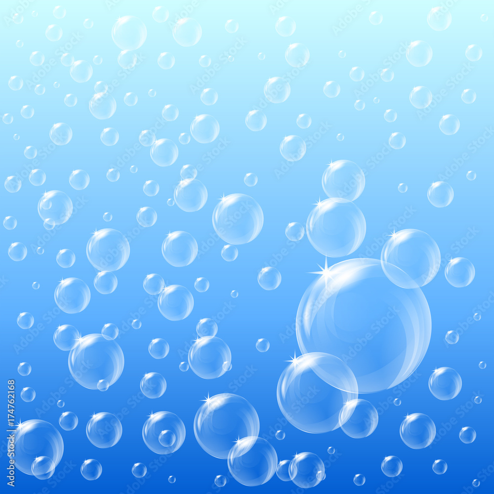 Many bubbles on blue background