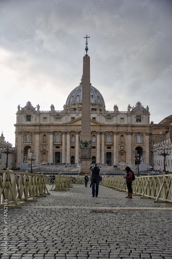 Vatican Exterior Few People Tourists Walking Around Grey Skies
