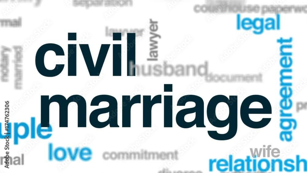 Civil marriage animated word cloud, text design animation. Civil marriage animated word cloud, text design animation.