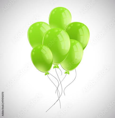 Bunch of green balloons on white background