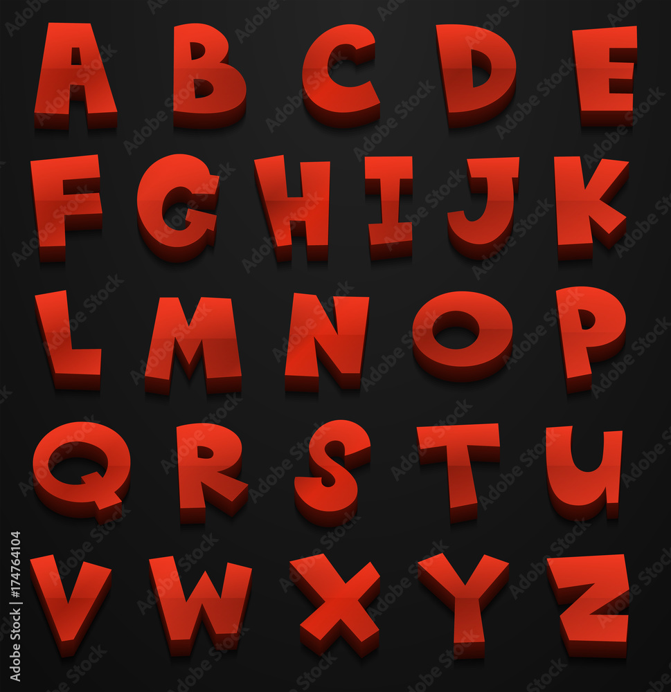 Font design for english alphabets in red