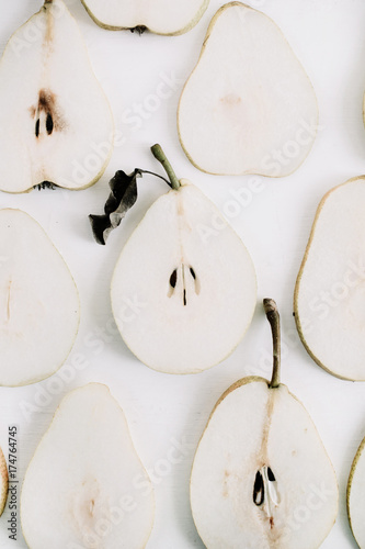 Pear slices pattern. Flat lay, top view minimal texture.