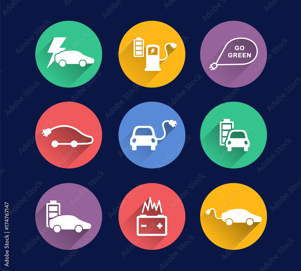 electric car vector icons set electric car vector icons set