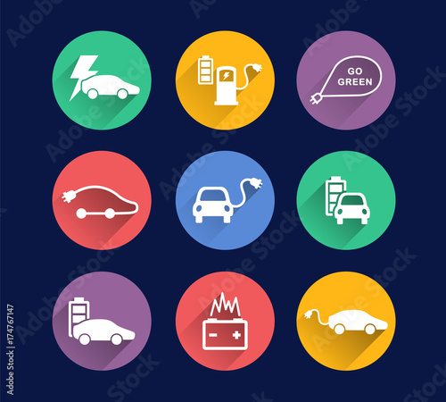 electric car vector icons set