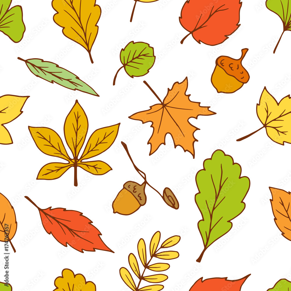 doodle leaves seamless pattern vector