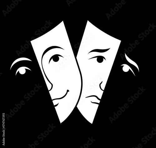 theater mask symbols vector set, sad and happy concept