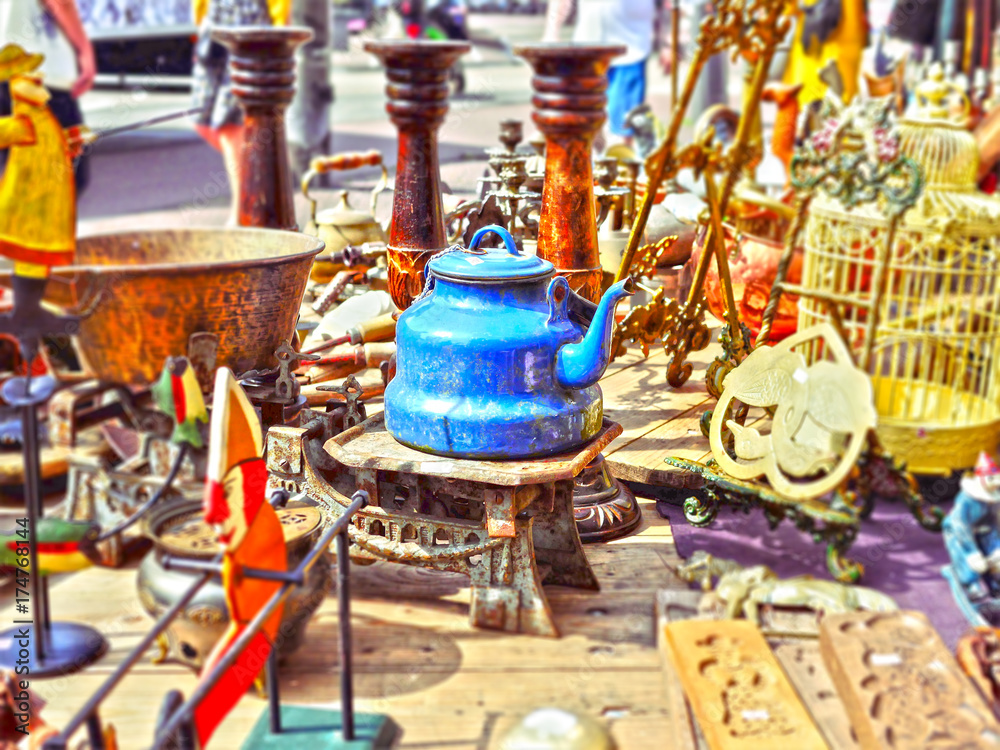 A blue teapot. Flea market.
