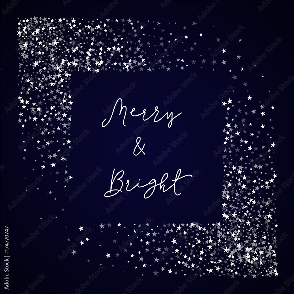 Merry & Bright greeting card. Amazing falling stars background. Amazing falling stars on deep blue background.good-looking vector illustration.
