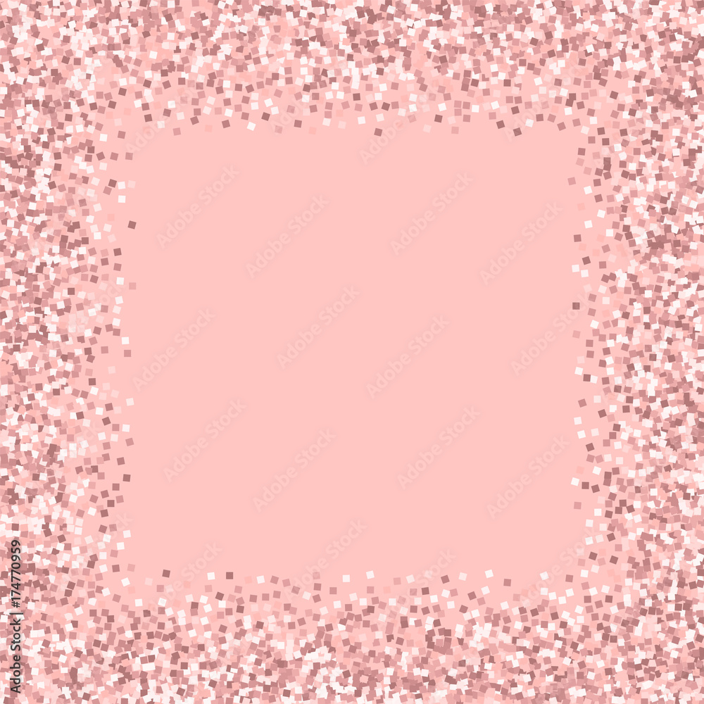 Pink gold glitter. Chaotic border with pink gold glitter on pink background. Classy Vector illustration. Pink gold glitter. Chaotic border with pink gold glitter on pink background. Classy Vector illustration.
