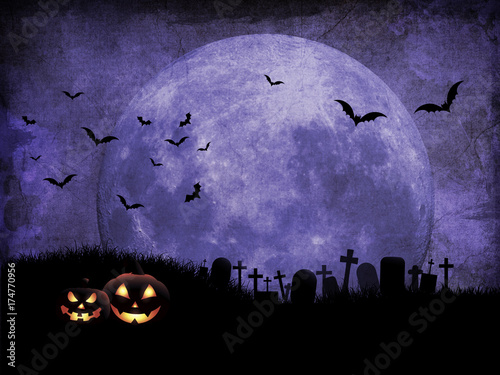 Fototapeta Grunge Halloween background with graveyard against moonlit sky