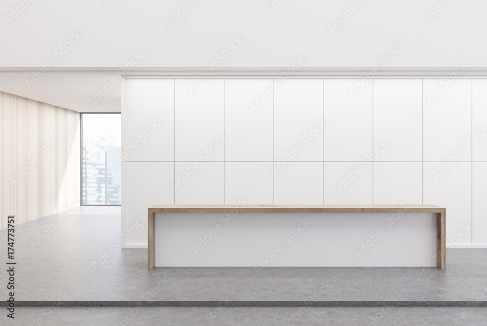 White and wooden reception office White and wooden reception office