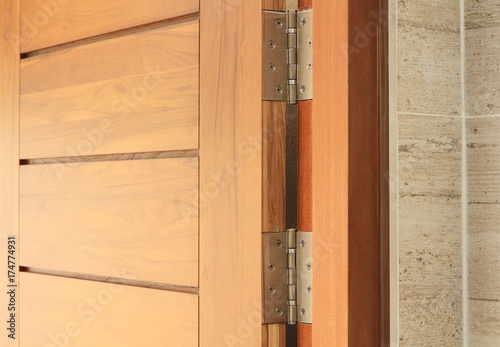 Wooden door with hinge photo