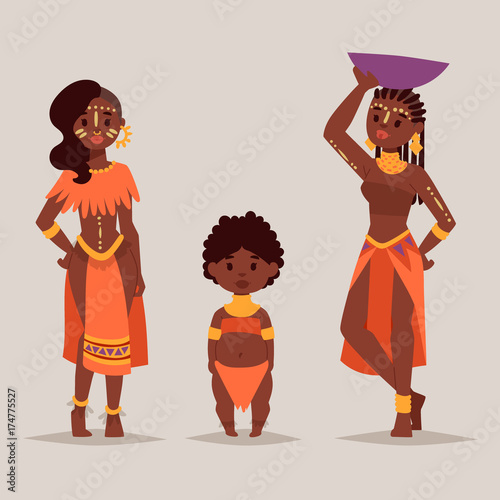 Maasai african people in traditional clothing happy person families vector illustration.