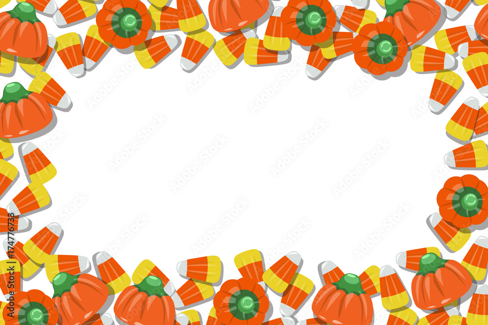 Candy Corn and Pumpkins Frame Background Vector Illustration 1 Stock