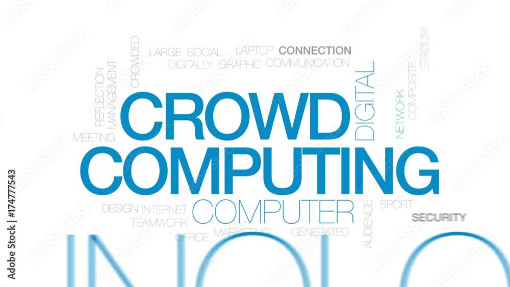 Crowd computing animated word cloud, text design animation. Kinetic typography.
