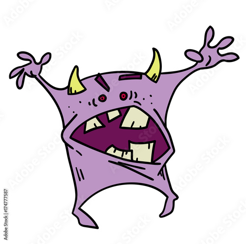 Monster attacking, hand drawn cartoon. Colorful artwork with color on separate layer.
