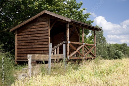 Observation hut on lake Dieksee, Bad Malente-Gremsmuehlen, Holstein Switzerland Nature Park, Schleswig-Holstein, Germany, Europe photo