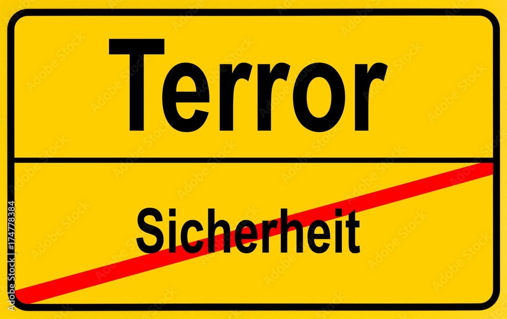 Fototapeta premium Sign city limits, symbolic image for turning away from security to terror