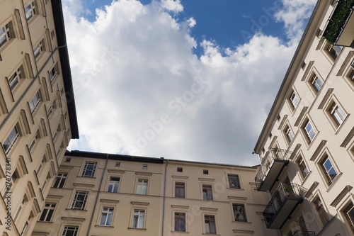 Renovated inner courtyard house facades in the Prenzlauer Berg district of Berlin, Germany, Europe