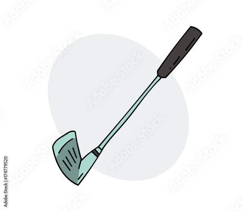 Golf club cartoon hand drawn image. Original colorful artwork, comic childish style drawing.