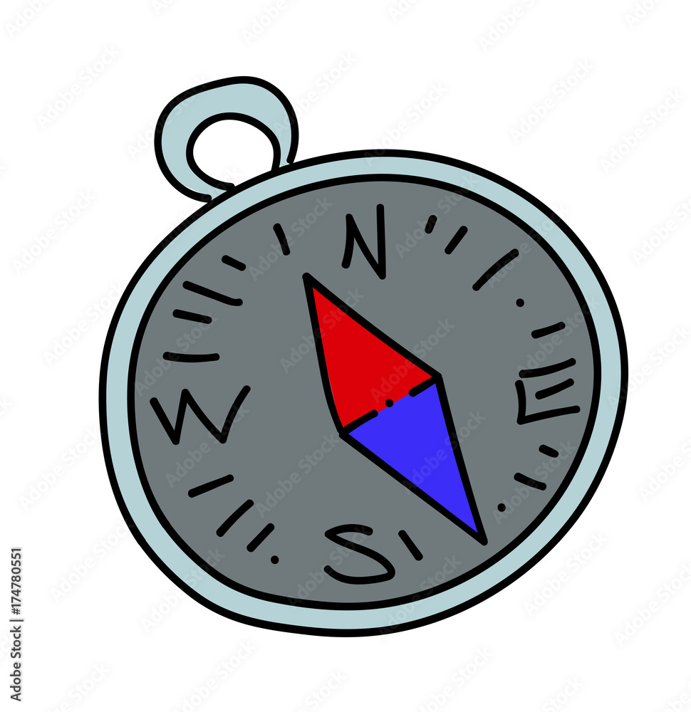 Compass cartoon hand drawn image. Original colorful artwork, comic childish  style drawing. Stock Vector | Adobe Stock