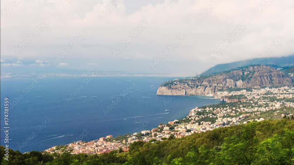 Timelapse with aerial view of Mount Vesuvius and the town of Sorrento, Bay of Naples, Italy. Seemless loop video Timelapse with aerial view of Mount Vesuvius and the town of Sorrento, Bay of Naples, Italy. Seemless loop video