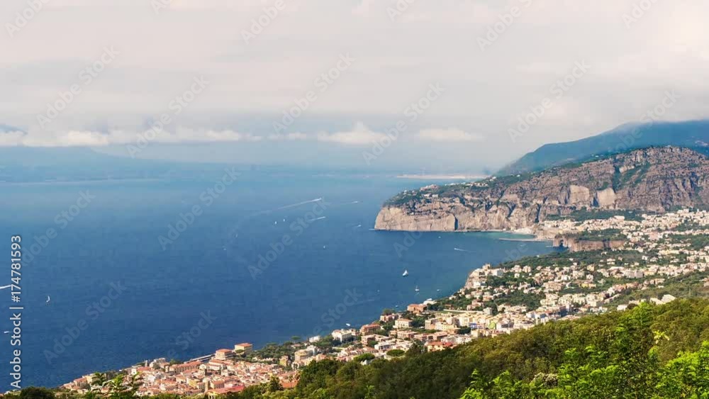 Timelapse with aerial view of Mount Vesuvius and the town of Sorrento, Bay of Naples, Italy. Panning shot Timelapse with aerial view of Mount Vesuvius and the town of Sorrento, Bay of Naples, Italy. Panning shot