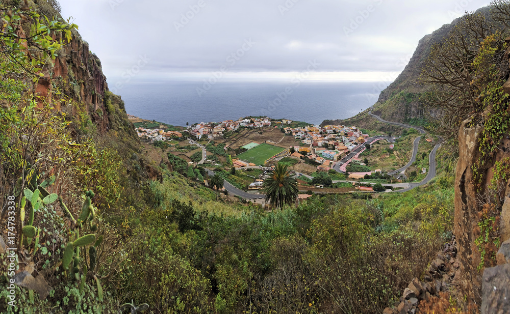 The small pristine coastal village of Agulo, La Gomera, Canary Islands, Spain, Europe