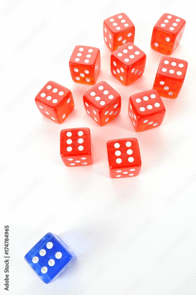 Dice, symbolic picture for mobbing, isolation, loner Dice, symbolic picture for mobbing, isolation, loner