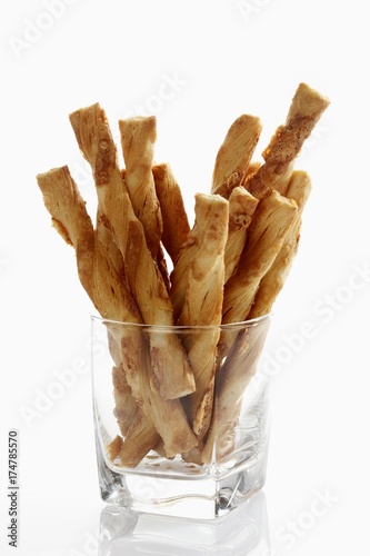 Cheese bread sticks in a glass