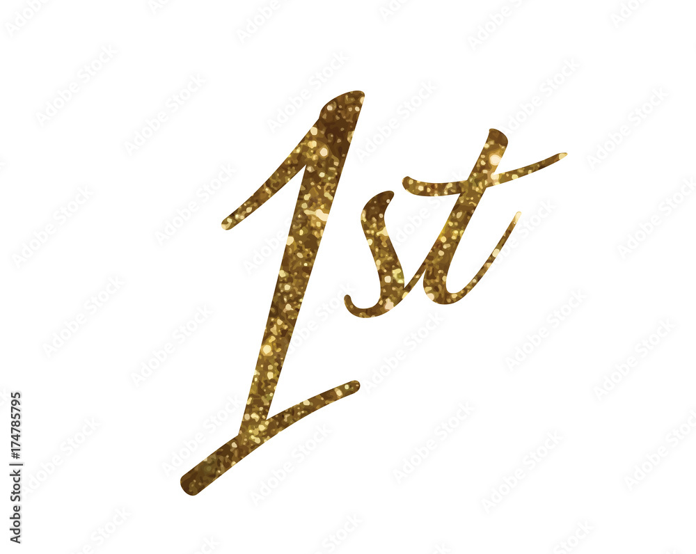 Obraz premium The Golden glitter of isolated hand writing word first