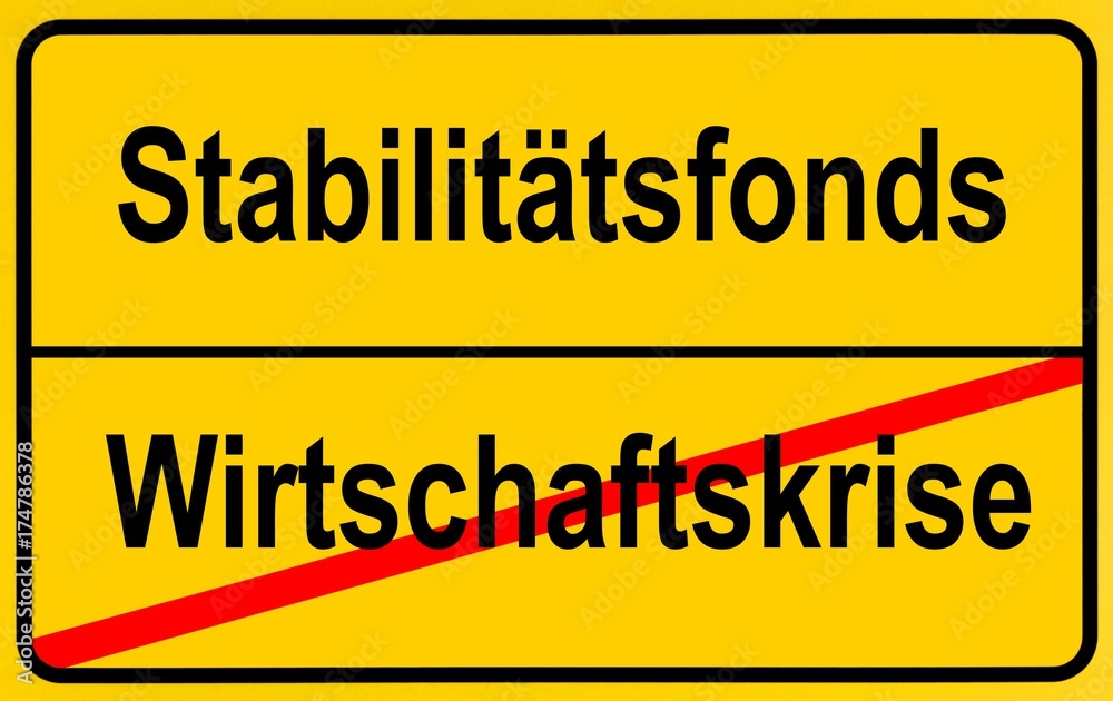 City limits sign, symbolic image, end of the economic crisis by European Stability Funds City limits sign, symbolic image, end of the economic crisis by European Stability Funds